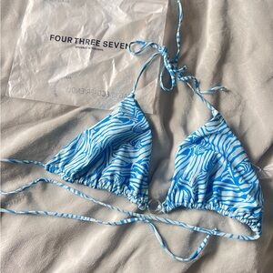 437 Light Blue Reversible Logo Y2K + Animal Print Triangle Bikini Top